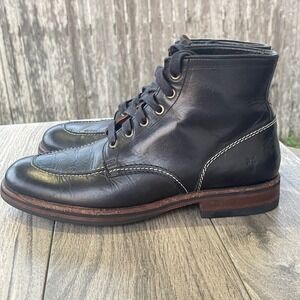 Frye Arkansas Logger Boots Men 7.5 D Black Leather Lace Up Ankle 3487107 Moc Toe